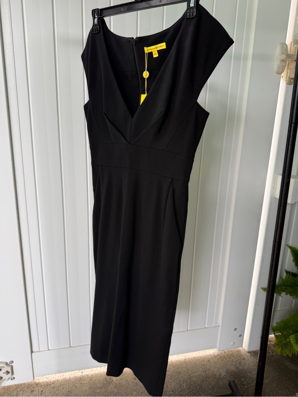 NWT Catherine Malandrino Afina V Ponte Black Midi Sheath Dress